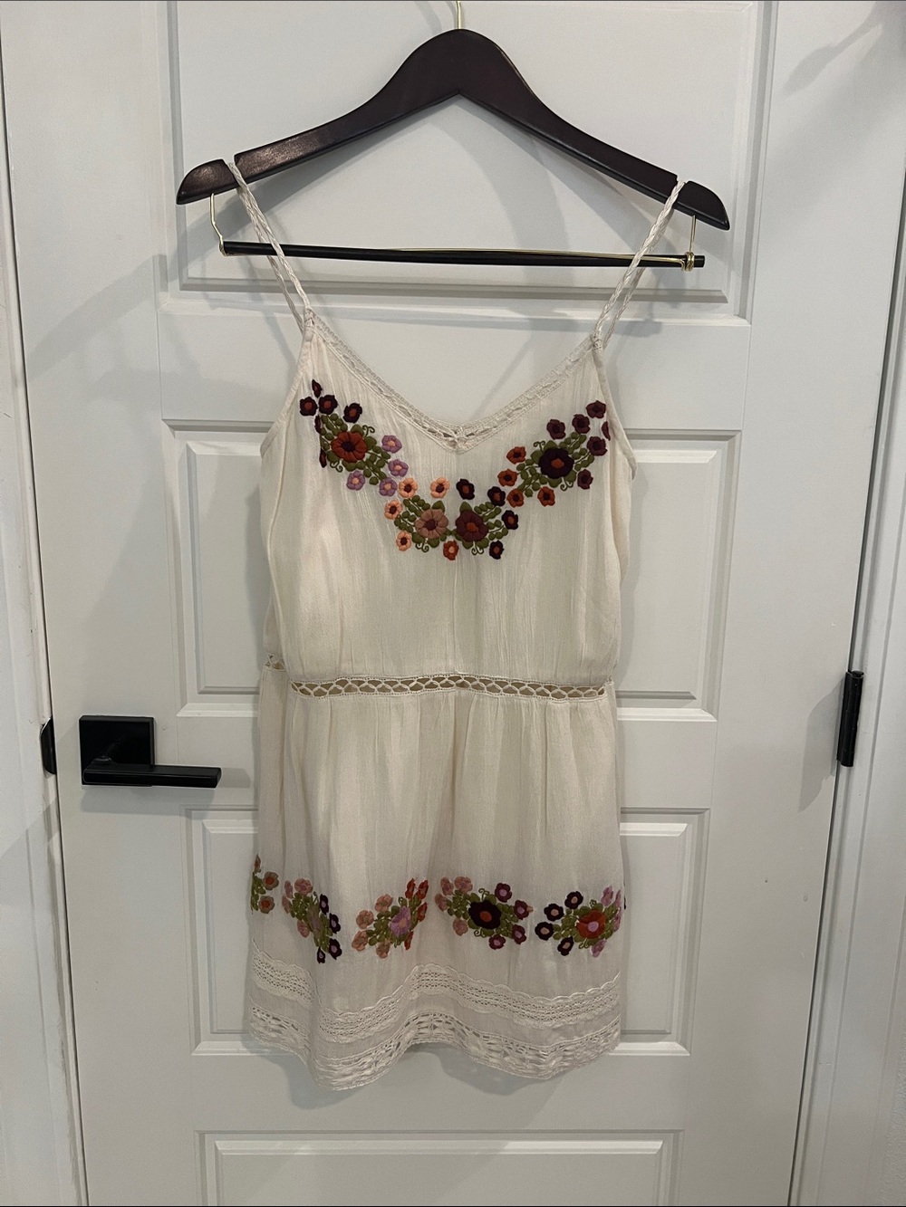 Tularosa Cream Mini Dress with Multicolor Floral Embroidery